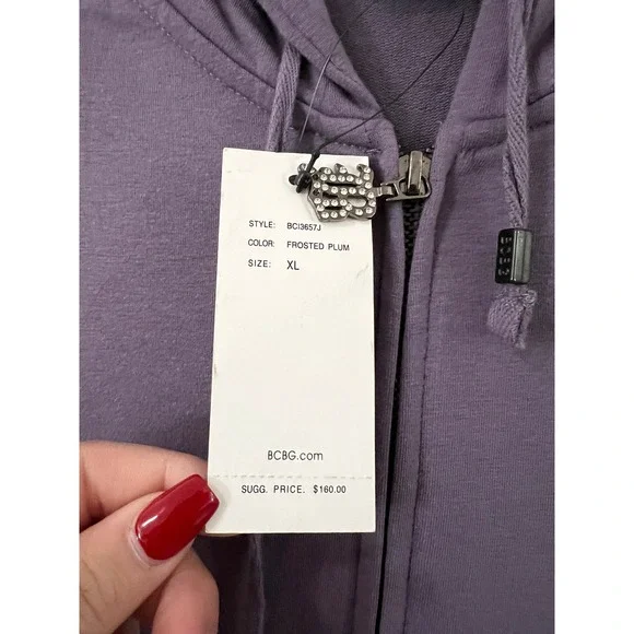 BCBGMAXAZRIA Full Set Frosted Plum Rhinestone Tracksuit Set Hoodie Pants XL - Picture 4 of 14